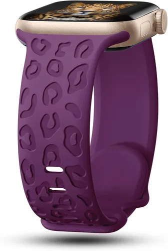 Miniatura 14 de CreateGreat Bandas Grabadas Compatibles con Apple Watch de 40mm 41mm 38mm 42mm 44mm 45mm 46mm 49mm, Correa de Silicona Suave con Patrón de Leopardo