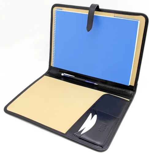 Miniatura 3 de Portafolio de cuero Padfolio Ejecutivo Folio A4 Cartera de currículum Mujeres Profesional Cuaderno Titular Cuero Carpeta de Negocios Hombres (Negro)