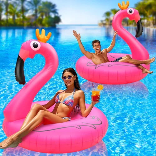 Miniatura 7 de Flotador inflable gigante de flamenco para piscina, 42 pulgadas, flotador de piscina de flamenco rosa para fiesta con válvulas rápidas, flotadores
