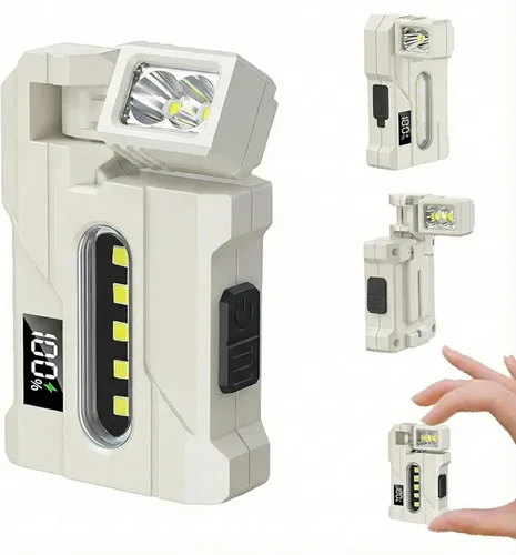 Miniatura 9 de Linterna EDC recargable, llavero magnético de rotación de 270°, mini linternas planas portátiles de 400 lúmenes, IP65 impermeable llavero