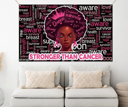 Miniatura 5 de Pudodo Cartel de fondo de concientización sobre el cáncer de mama, cinta rosa más fuerte que el cáncer, soporte para fotografía de fondo