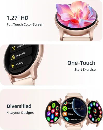 Miniatura 8 de Parsonver Reloj inteligente de natación (respuesta/hacer llamadas), reloj impermeable de 5 ATM para mujer, pantalla HD con más de 100 modos Oro rosa