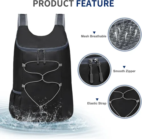 Miniatura 4 de Mochila plegable ligera para senderismo, 20 litros, para acampar, ciclismo, al aire libre, color negro