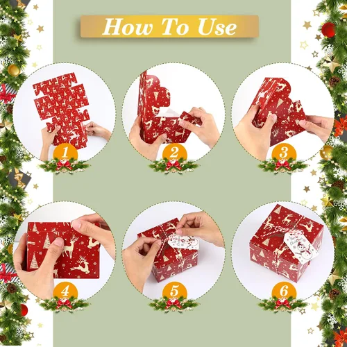 Miniatura 6 de Maxcheck Paquete de 100 cajas de galletas navideñas con ventana, 4 x 4 x 2.5 pulgadas, cajas de golosinas para panadería, dulces, recuerdos