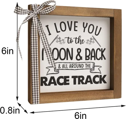 Miniatura 6 de Decoración de pared con temática de automóvil de 6 x 6 pulgadas, con texto en inglés "I Love You To The Moon And Back And All Around The Race blanco