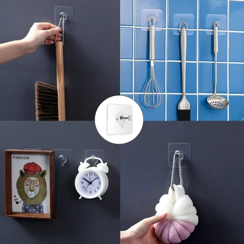 Miniatura 5 de Paquete de 14 ganchos de pared de 13 libras (máximo), colgadores de pared sin clavos, ganchos adhesivos de pared, impermeables y resistentes al