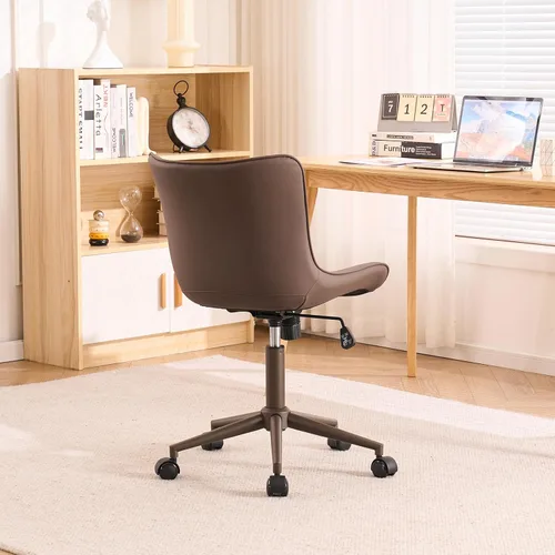 Miniatura 8 de YOUTASTE Silla de escritorio de oficina sin brazos con ruedas, silla giratoria ajustable, tapizada de piel sintética, soporte ergonómico
