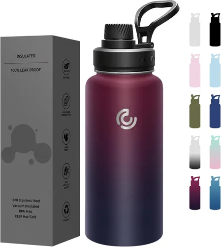 Miniatura 28 de Botella de agua deportiva de 40 onzas, botella de agua aislada con asa, acero inoxidable, simple y moderna, adecuada para viajes, escuela, niño