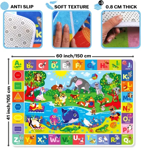 Miniatura 4 de QUOKKA Alfombra de juego para bebé para piso, alfombra ABC de superficie de felpa súper suave para niños pequeños y bebés, extra gruesa