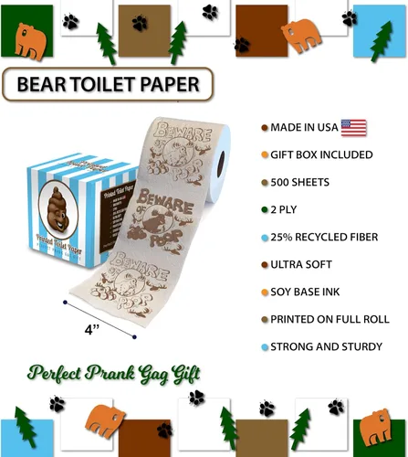 Miniatura 3 de Printed TP Beware of Moose Poop - Papel higiénico impreso para broma, sorpresa, decoración de baño, regalo novedoso para hombres, mujeres, amigos