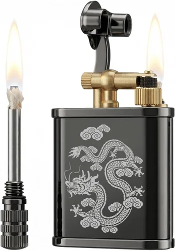 Miniatura 11 de 2 en 1 Lighetr - Encendedor de queroseno con brazo de elevación permanente, estilo antiguo, con fósforo permanente (bronce)