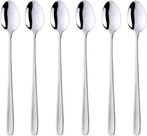 Miniatura 12 de Buyer Star Cucharas de té helado de mango largo, juegos de cucharas de café resistentes de 8 pulgadas 18/10 para mezclar, mezclar cócteles, té, Oro