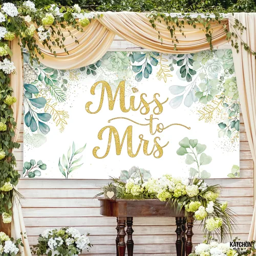 Miniatura 7 de KatchOn, Cartel verde de Miss to Mrs – XL, 72 x 44 pulgadas, telón de fondo de Miss to Mrs para decoraciones de despedida de soltera verde y dorado