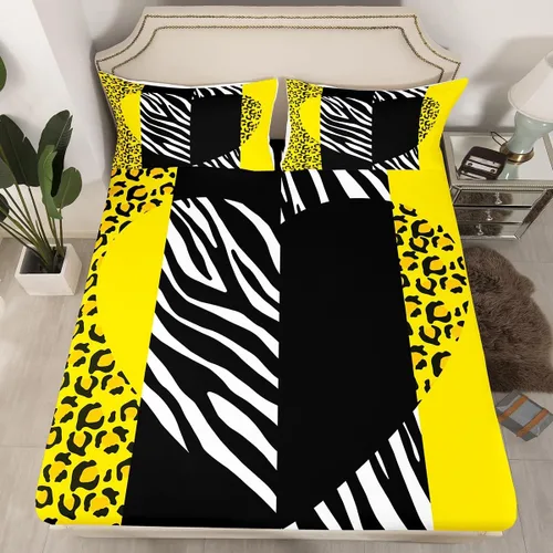 Miniatura 15 de Manfei Leopard Print Fitted Sheet Twin Size,Blue Brown Black Stripes Bedding Set 2pcs,Wild Animal Cheetah Skin Bed Sheets with 1 Pillowcase,Kids