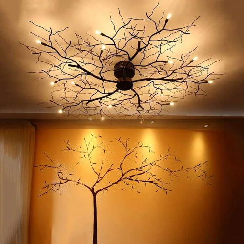 Lámpara de techo de 36 pulgadas con 8 luces en forma de rama, estilo retro creativo con diseño de enredadera floral, para uso en dormitorio, lámpara