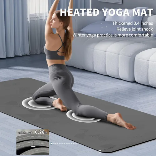 Miniatura 6 de Esterilla de yoga de calefacción con sistema de calentamiento rápido, tapete antideslizante extra grande de 72 x 27 pulgadas, material de doble capa