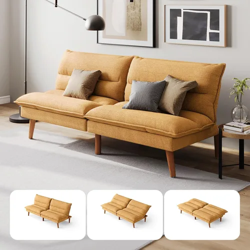 Miniatura 9 de LINSY HOME Sofá cama tipo futón – Sofá cama de pana convertible con respaldo ajustable, moderno sofá cama pequeño para espacios pequeños, sala