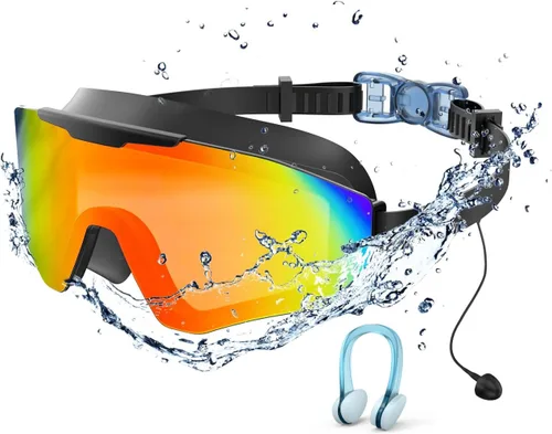 Gafas de natación con tapones para los oídos, gafas de natación antivaho UV de visión amplia, lentes UV de 3 colores para hombres, mujeres y niños