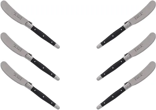 (D) Juego de cubiertos de queso para esparcir mantequilla, acero inoxidable, Laguiole (6 unidades, negro)