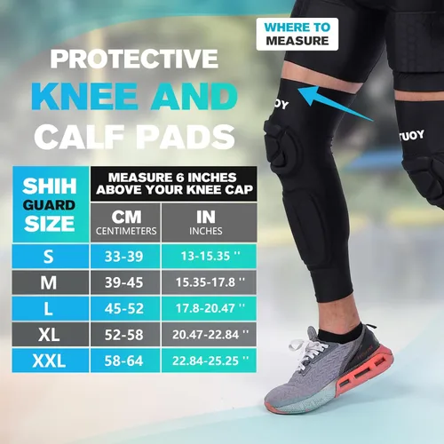 Miniatura 6 de TUOY Rodillera con protector de espinilla, manga protectora para espinilla/rodilla para fútbol, fútbol americano, baloncesto, lucha libre, voleibol