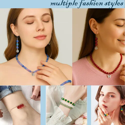Miniatura 5 de Cuentas de vidrio para hacer joyas, 1300 piezas + 0.315 in + 0.315 in, 48 colores, cuentas redondas de cristal para hacer pulseras, kit
