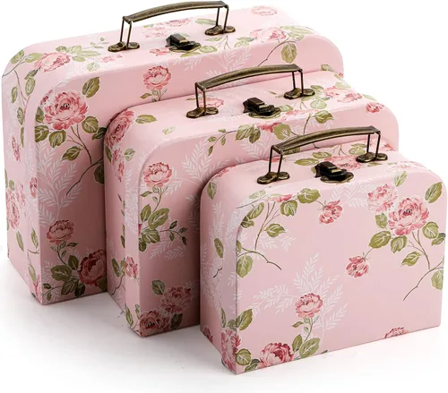 Miniatura 4 de Fasmov Paquete de 3 maletas de cartón, cajas de almacenamiento decorativas, cajas de regalo con tapas para almacenamiento de fotos, decoración