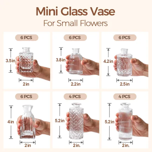 Miniatura 3 de ComSaf Juego de 32 jarrones de cristal, pequeños jarrones transparentes a granel, mini jarrones de flores para centros de mesa, juego de botellas