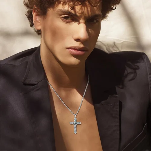 Miniatura 67 de Vito Collar de plata de ley 925 para mujeres y hombres, San Benito, crucifijo, Caravaca, San Cristóbal, San Judas, medalla patronal, amuleto