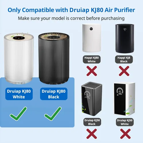 Miniatura 2 de LINNIW Filtro de repuesto KJ80 compatible con purificador de aire Druiap KJ80, filtro giratorio 3 en 1 de 360° de filtro HEPA, carbón activado
