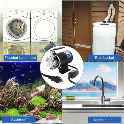 Miniatura 6 de Bomba de transferencia de agua de 110 V con interruptor conveniente, 1/10 HP 330 GPH con puertos de 3/4 pulgadas Bomba de agua de doble manguera