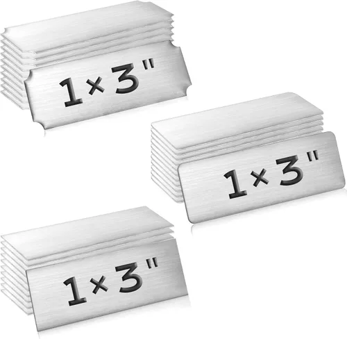 Miniatura 25 de Therwen 30 Piezas Placas de Nombre Grabadas con Láser de Acero Inoxidable Cepillado Placa Personalizada Placa en Blanco Etiqueta de Nombre Negro