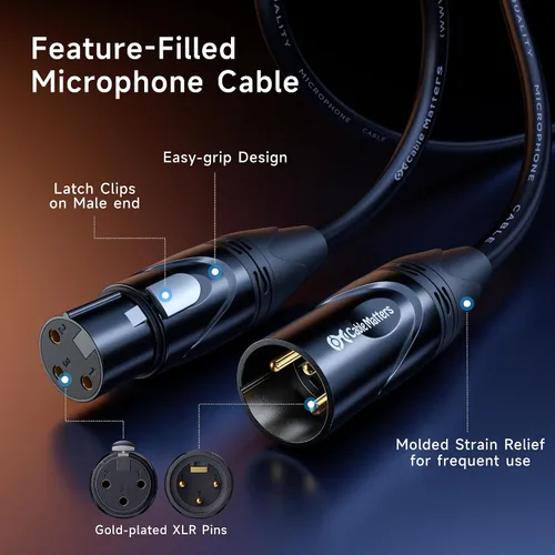 Miniatura 6 de Cable Matters Paquete de 2 Cables XLR a XLR Premium Cortos - 1 pie, Cable de Micrófono Macho a Hembra, Cordón de Micrófono de Cobre Libre de Oxígeno