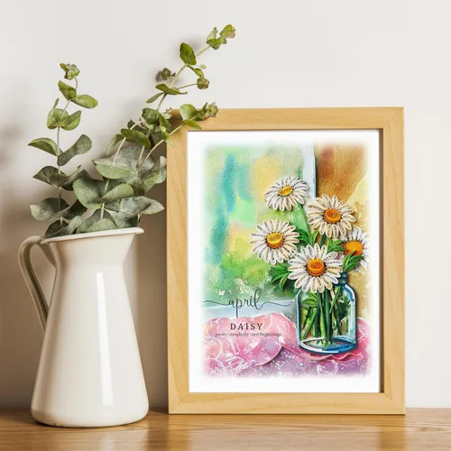 Miniatura 4 de Tarjeta de margarita de cumpleaños de abril, 5 x 7 pulgadas, patrón floral, tarjeta con sobre