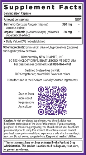 Miniatura 6 de New Chapter Suplemento de cúrcuma, un diario, apoyo para el corazón, el cerebro y la inflamación saludable, la curcumina de cúrcuma supercrítica