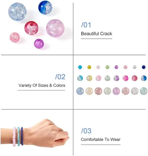 Miniatura 9 de KISSITTY 1800 cuentas de cristal agrietado para la fabricación de joyas, cuentas redondas de 0.157 in, 0.236 in, 0.315 in, cuentas de manualidades