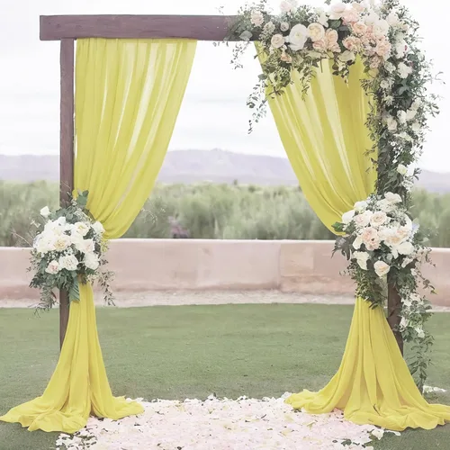 Miniatura 2 de DUOBAO 2 paneles de gasa amarilla para arco de boda, cortinas de gasa de 20 pies de gasa para banquetes de boda, cortinas de gasa transparente