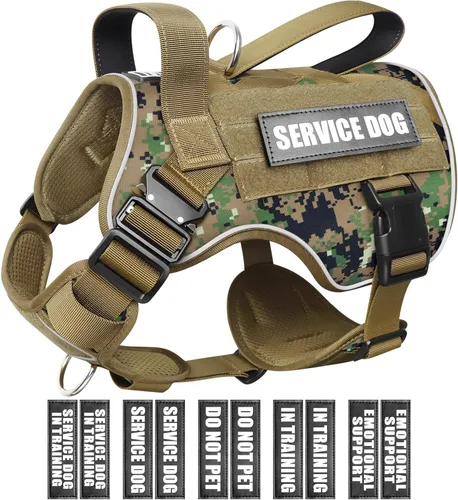 WINSEE - Arnés táctico para perro grande, chaleco MOLLE de servicio para perro resistente con 10 parches para mascotas, chaleco militar de trabajo