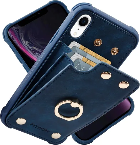 Miniatura 33 de Funda tipo cartera compatible con iPhone XR/10R con tarjetero de crédito, funda protectora de cuero a prueba de golpes compatible con anillo