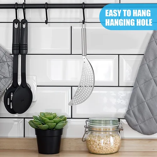 Miniatura 6 de TIESOME Colador de olla de acero inoxidable, colador de pasta con asa, escurridor duradero de plata para fideos para freír espagueti, frutas