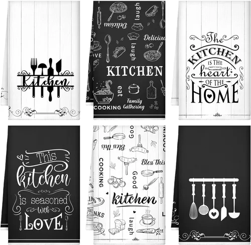 Miniatura 7 de Bencailor Juego de 6 Paños de Cocina de Plátanos Negros y Blancos Decorativos Toallas de Mano para Platos Absorbentes de Secado Rápido Toallas de Té