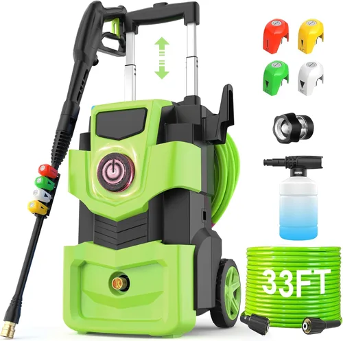 Miniatura 9 de Lavadora a presión eléctrica ajustable de 5000 PSI con manguera de extensión flexible de 33 pies + cable de alimentación de 34 pies, 4 boquillas
