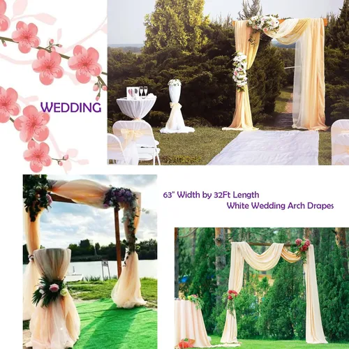 Miniatura 3 de Tela para envolver arco de boda, 63 x 32 pies, cortinas de arco de boda de tul champán, cortinas de telón de fondo transparentes para ceremonia