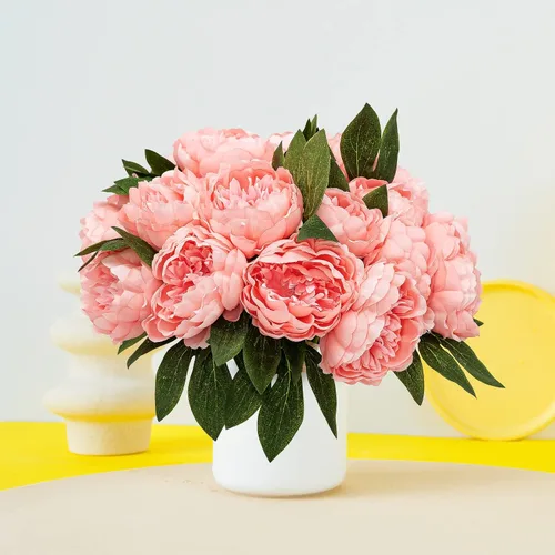 Miniatura 6 de Flores artificiales/falsas/sintéticas, rosas con 2 flores, coral, 10 unidades para bodas, hogar, fiestas, restaurantes