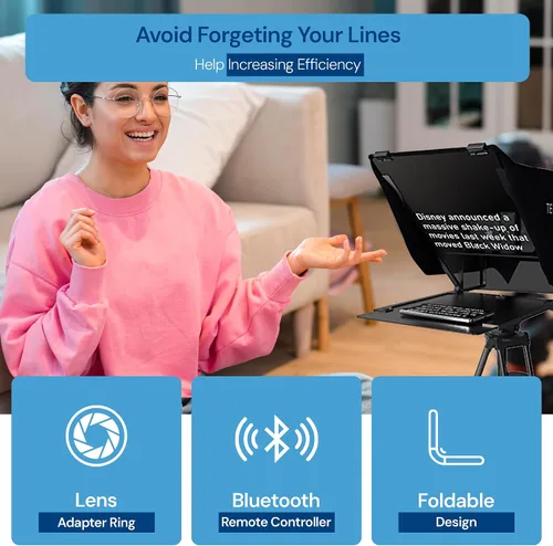 Miniatura 6 de Teleprompter 4.0 12" Compatible con iPad, tableta, smartphone y cámara DSLR, control remoto o aplicación, compatible con Android e iOS, ideal