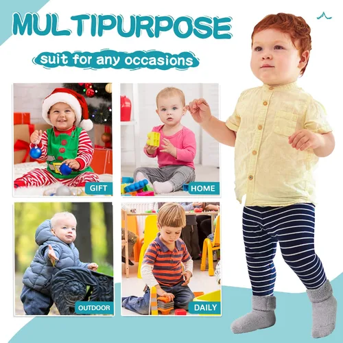 Miniatura 6 de 6 pares de calcetines antideslizantes para bebés, niños y niñas, calcetines cálidos de lana gruesa y suave con empuñaduras