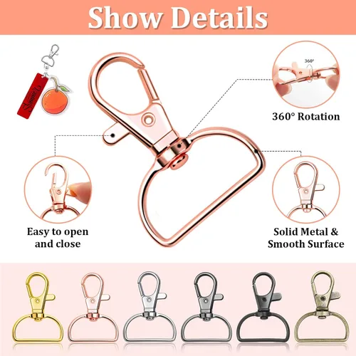 Miniatura 4 de Paxcoo Llavero a granel con llavero giratorio con gancho en D y hebillas deslizantes para bolso de mano, bolso, hardware y manualidades (1 pulgada)