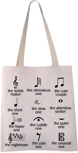 Miniatura 8 de VAMSII Divertida bolsa de mano con notas musicales para profesores, productores, amantes, banda de lona con tema de notas musicales