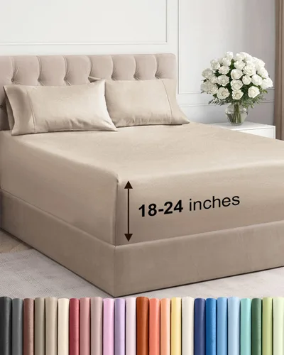 Miniatura 12 de Sábanas King divididas con bolsillos extra profundos, sábanas transpirables y refrescantes de 5 piezas, sábanas de lujo para hotel, suaves, sin 22