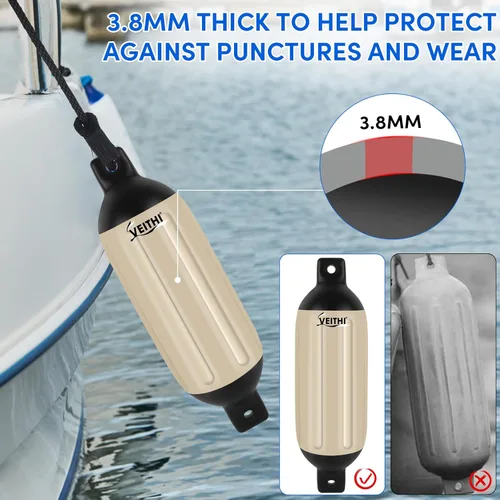 Miniatura 5 de Juego de 4 guardabarros para barco de 4.5/5.5/6.5/8.5/10/16 pulgadas, parachoques de vinilo con ojos gemelos acanalados, parachoques para barco