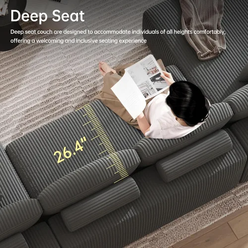 Miniatura 7 de DURASPACE Sofá Seccional Modular en Forma de U de 126.2'', Sofá Convertible de 4 Asientos, Sofás Sin Huesos para Sala de Estar (Gris)